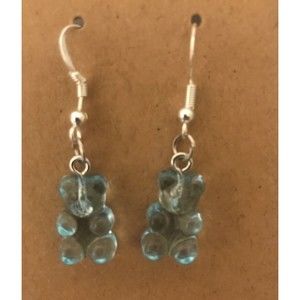 Resin Blue Aqua Gummy Bear Earrings Handmade USA